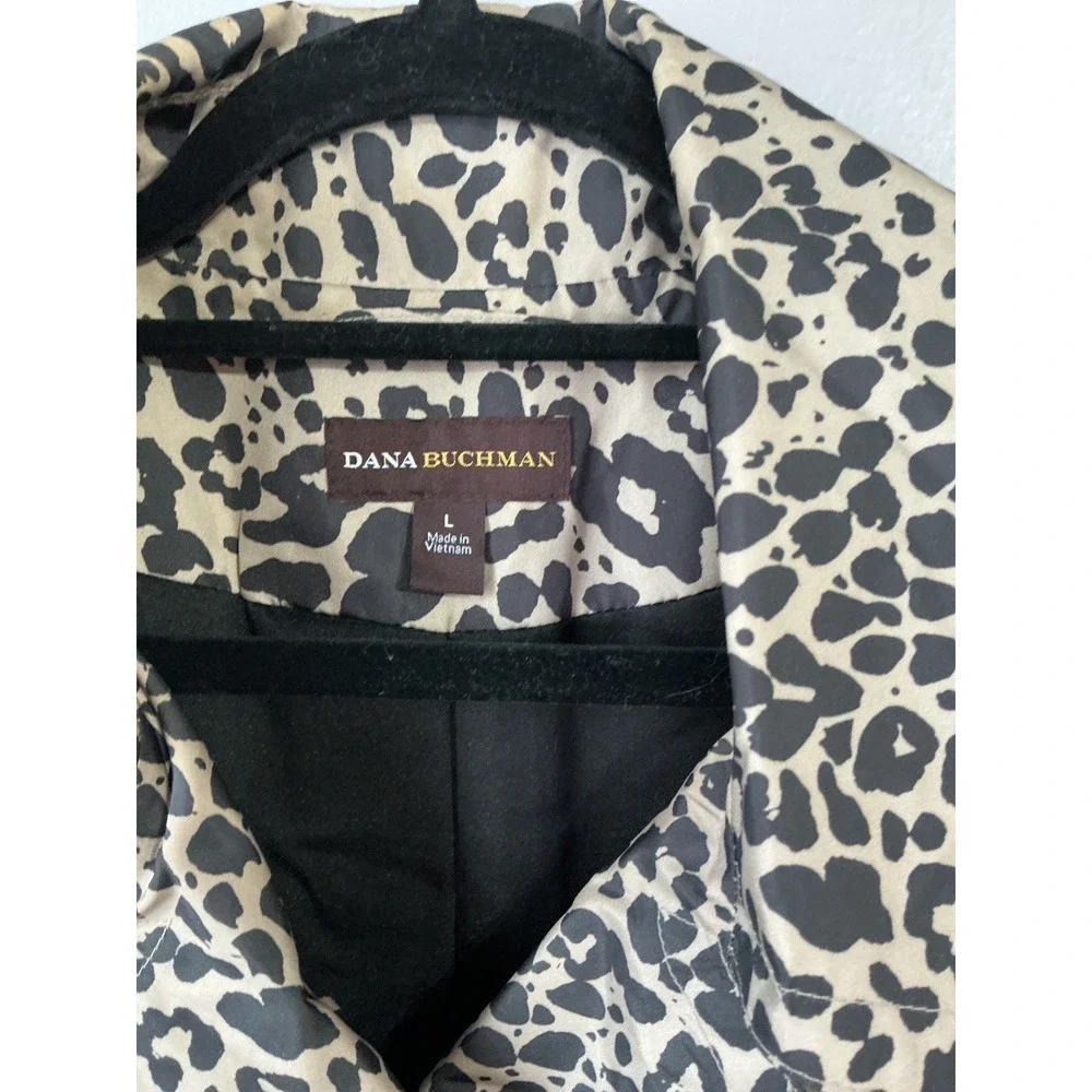 Dana Buchman Leopard‎ Print Double Breasted Belted Trench Coat Tan Black Large
